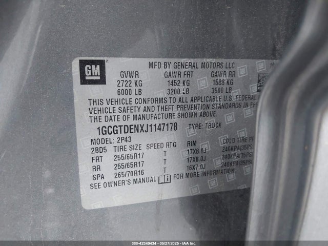 1GCGTDENXJ1147178 Chevrolet lgz - di: direct injection, vvt: variable valve timing, alum, var2, gen2
