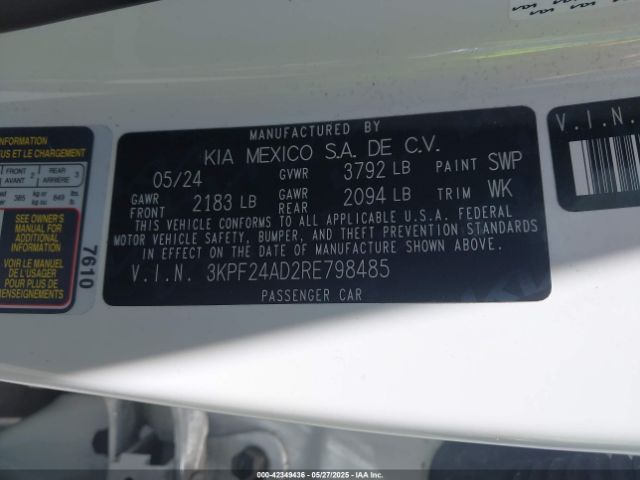 3KPF24AD2RE798485 KIA Forte Lxs