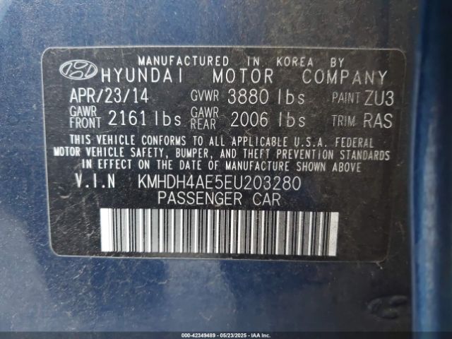 KMHDH4AE5EU203280 Hyundai dohc mpi nu