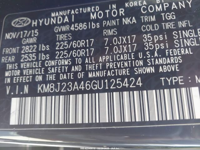 KM8J23A46GU125424 Hyundai TUCSON SE