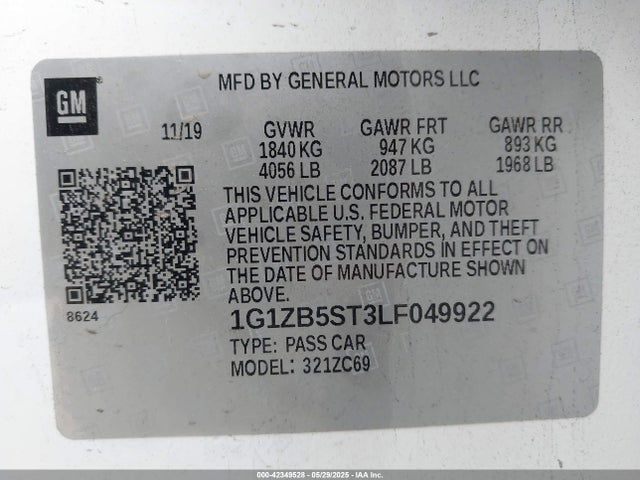 1G1ZB5ST3LF049922 Chevrolet lfv - direct injection, variable valve timing, gen 1