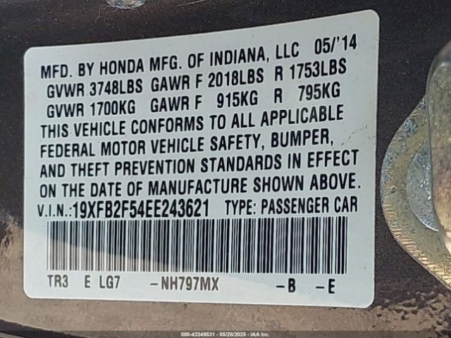 19XFB2F54EE243621 Honda Civic Lx