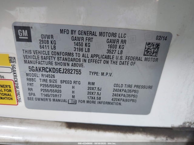 5GAKRCKD9EJ282755 Buick llt