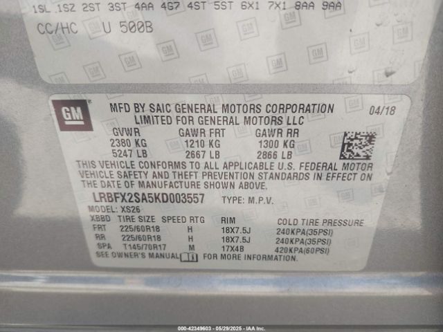 LRBFX2SA5KD003557 Buick Envision Awd Essence