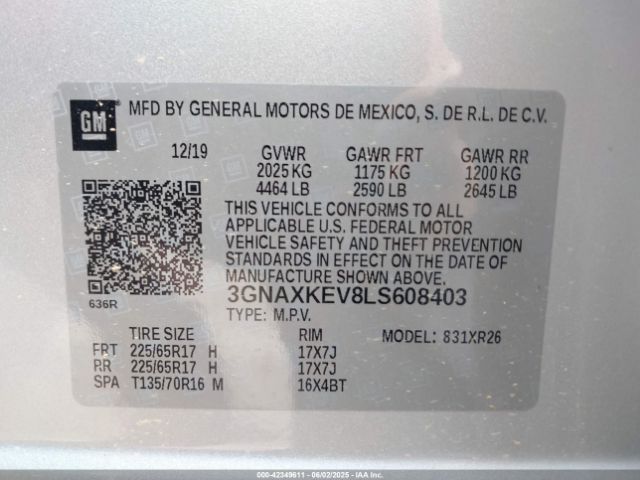 2020 CHEVROLET EQUINOX 3GNAXKEV8LS608403 Photo 8