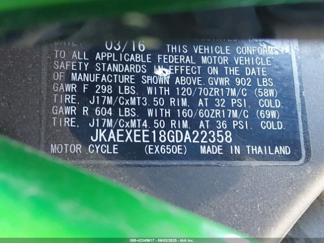 2016 KAWASAKI EX650 JKAEXEE18GDA22358 Photo 9