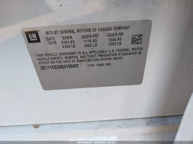 2G1115S39G9156987 Chevrolet lfx - sidi, vvt, e85 max, alum gm