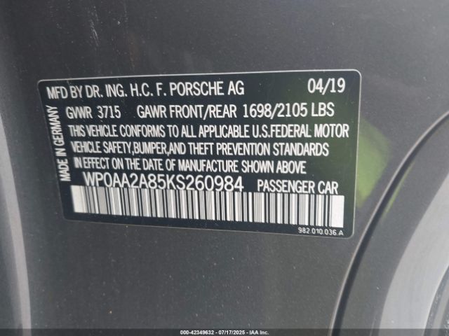 2019 PORSCHE 718 CAYMAN WP0AA2A85KS260984 Photo 8