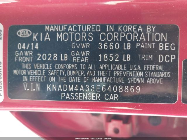 KNADM4A33E6408869 KIA dohc gamma