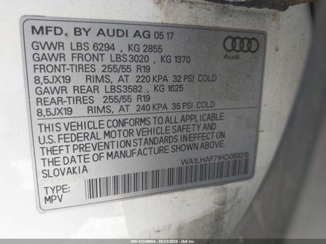 WA1LHAF71HD059315 Audi Q7 2.0t Premium
