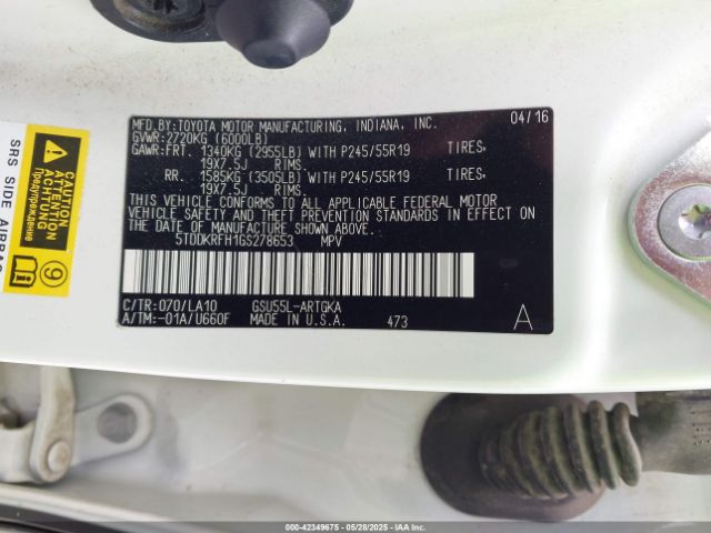 2016 TOYOTA HIGHLANDER 5TDDKRFH1GS278653 Photo 8