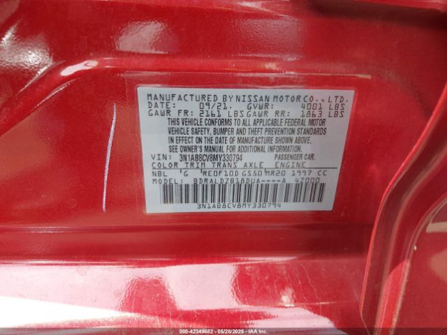 3N1AB8CV8MY330794 Nissan Sentra Sv Xtronic Cvt