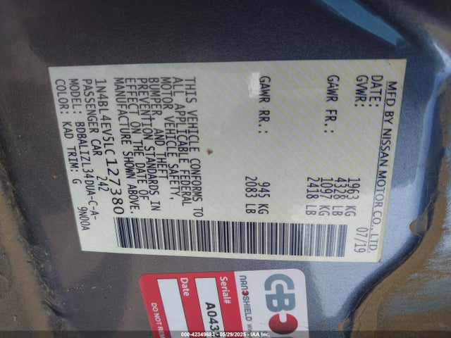 Nissan 2020 2020 1N4BL4EV5LC127380 Image 9