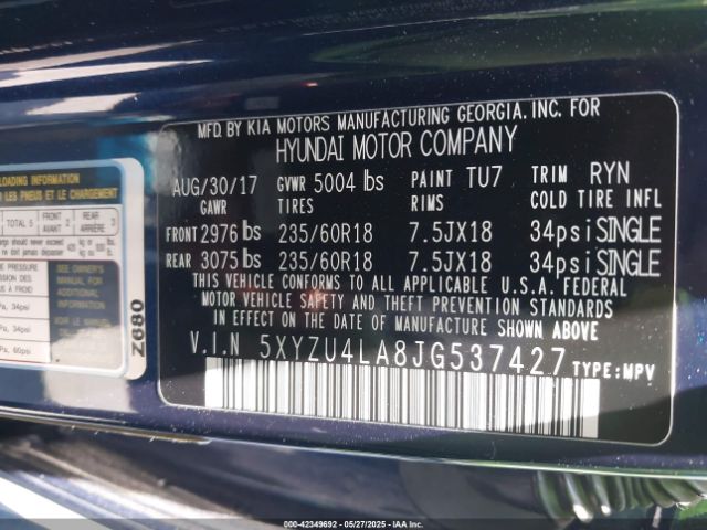 2018 HYUNDAI SANTA FE SPORT 5XYZU4LA8JG537427 Photo 8