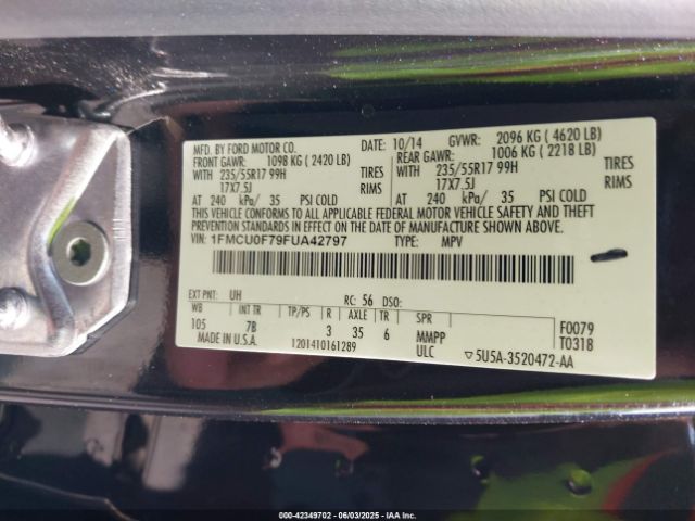 1FMCU0F79FUA42797 Ford ESCAPE S