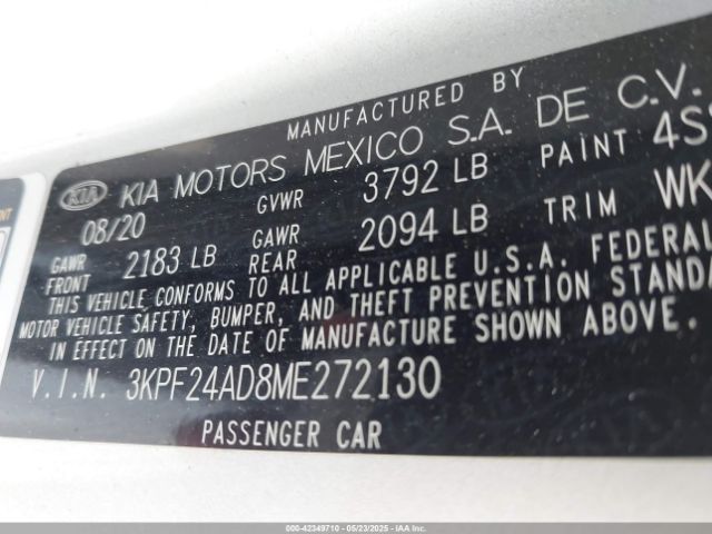 3KPF24AD8ME272130 KIA mpi nu