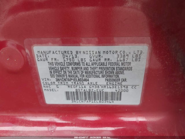 Nissan Versa 1.6 Sv 2014 3N1CN7AP1EL803464 Image 9
