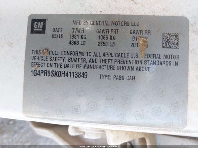 1G4PR5SK0H4113849 Buick lea - sidi: spark ignited direct injection, e85 max, alum