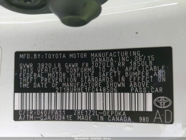 2T1BURHE1FC448506 Toyota 2zr-fe