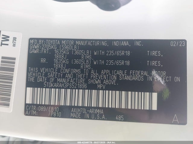 Toyota a25a-fxs, 5nm 2023 5TDKARAH3PS521896 Image 9