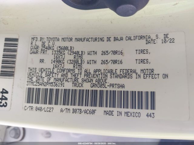 3TMCZ5AN2PM536191 Toyota 2gr-fks