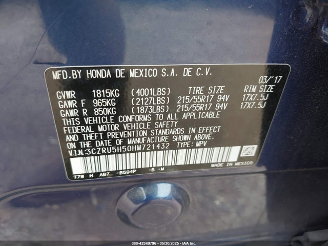 3CZRU5H50HM721432 Honda r18z9
