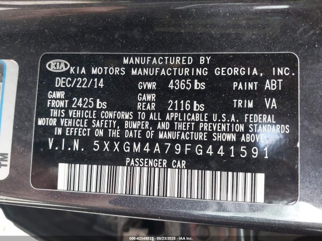 5XXGM4A79FG441591 KIA dohc gdi theta ii
