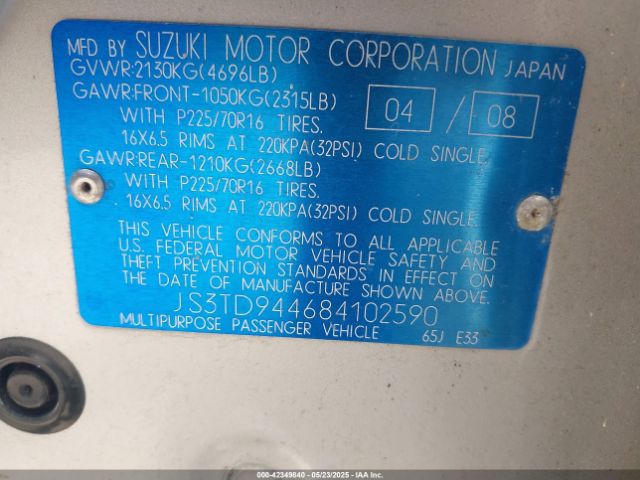 2008 SUZUKI GRAND VITARA JS3TD944684102590 Photo 8