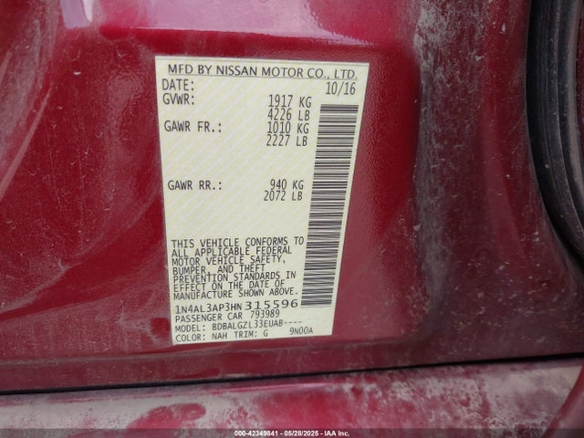 1N4AL3AP3HN315596 Nissan Altima 2.5 S