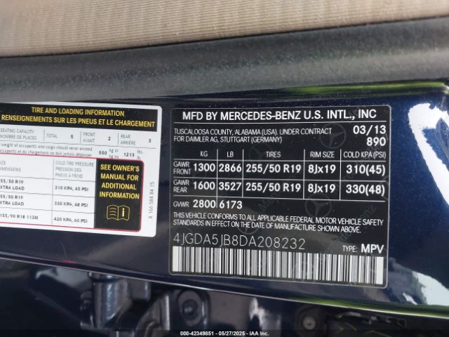 2013 MERCEDES-BENZ ML 350 4JGDA5JB8DA208232 Photo 8