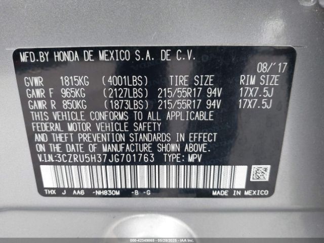 3CZRU5H37JG701763 Honda HR-V LX