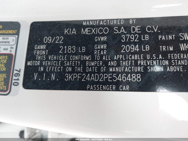 3KPF24AD2PE546488 KIA mpi nu