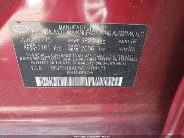 5NPDH4AE5GH709421 Hyundai ELANTRA SE