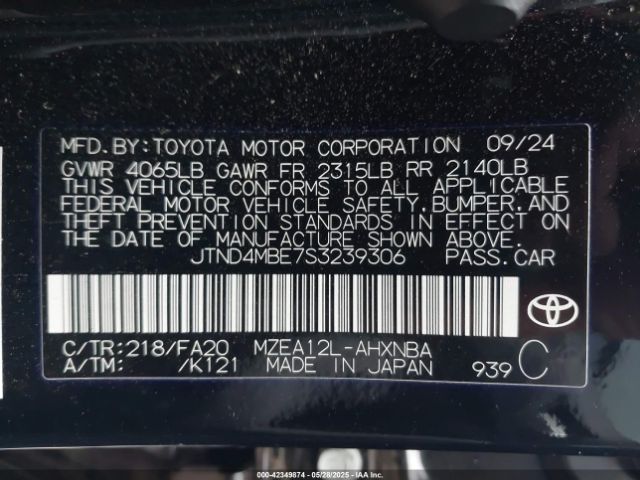 JTND4MBE7S3239306 Toyota m20a-fks