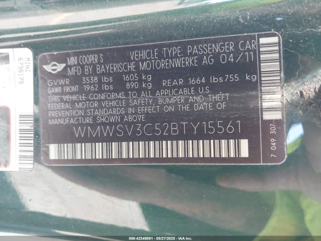 2011 MINI COOPER S WMWSV3C52BTY15561 Photo 8