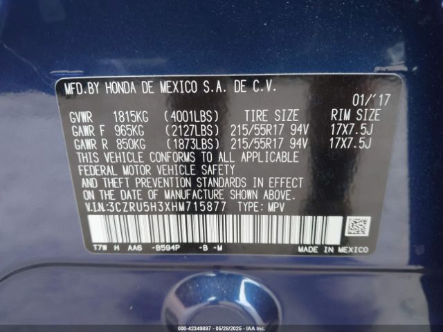 3CZRU5H3XHM715877 Honda HR-V LX