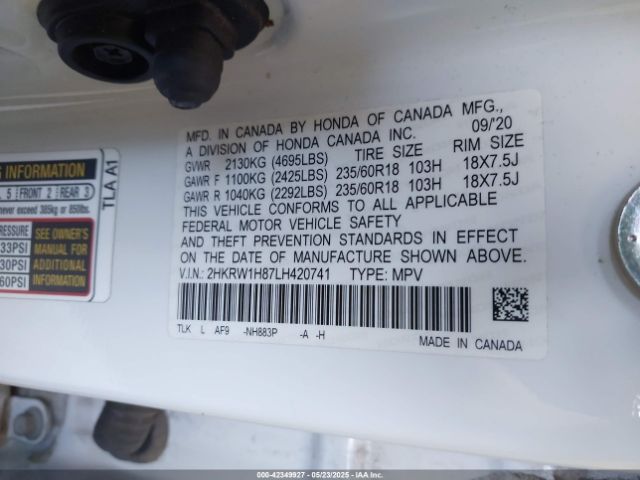 2HKRW1H87LH420741 Honda l15be