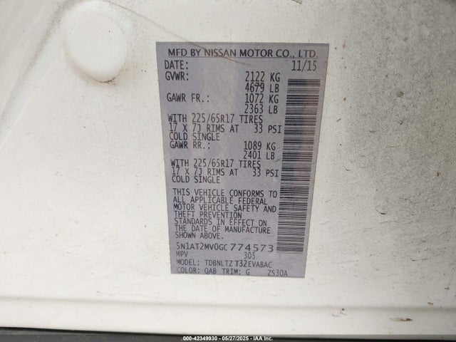5N1AT2MV0GC774573 Nissan 2016