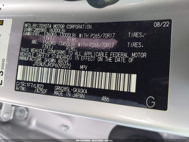 JTENU5JR0P6092072 Toyota 4runner Sr5 Premium