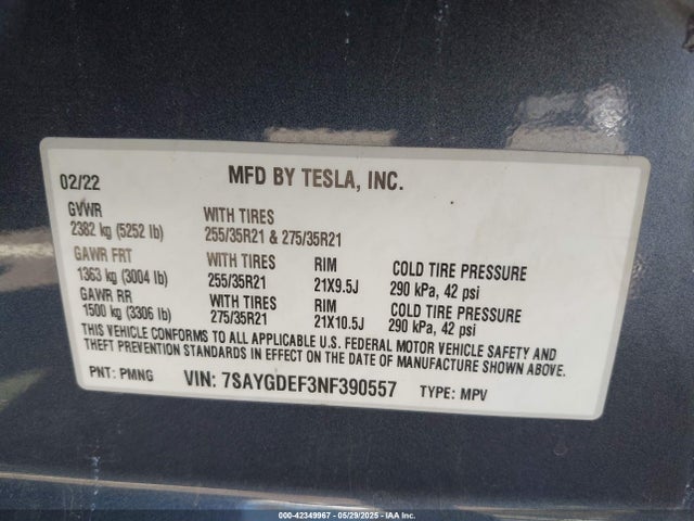 7SAYGDEF3NF390557 Tesla Model Y