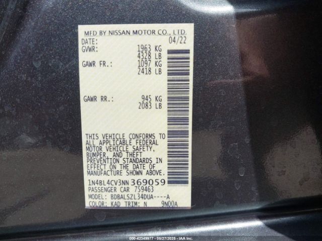 2022 NISSAN ALTIMA 1N4BL4CV3NN369059 Photo 8