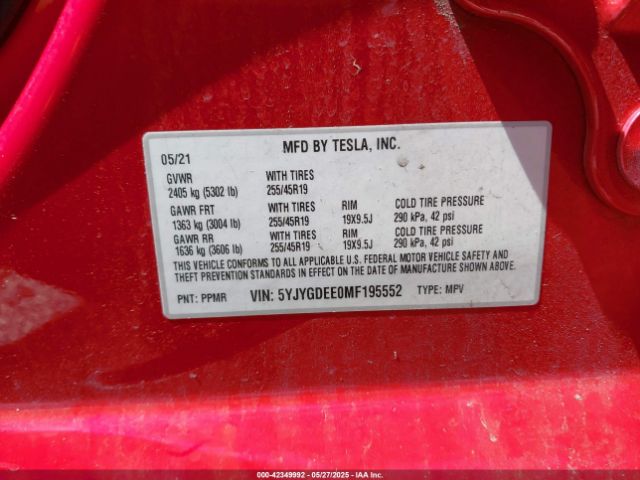 2021 TESLA MODEL Y 5YJYGDEE0MF195552 Photo 8