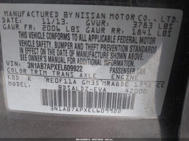 3N1AB7APXEL609922 Nissan SENTRA SV