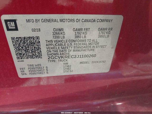 2GCVKREC2J1100260 Chevrolet l83 - sidi: spark ignited direct injection, vvt: variable valve timing, afm, e85 max, alum
