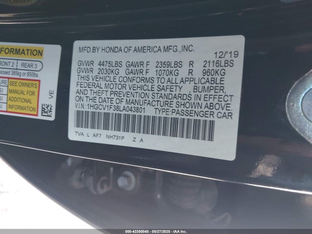 1HGCV1F38LA043801 Honda l15be