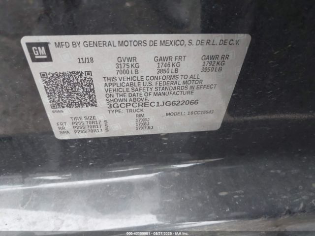 3GCPCREC1JG622066 Chevrolet Silverado 1500 1lt