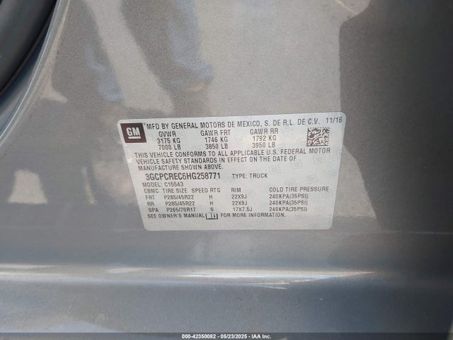 3GCPCREC6HG258771 Chevrolet l83 - sidi: spark ignited direct injection, vvt: variable valve timing, afm, e85 max, alum