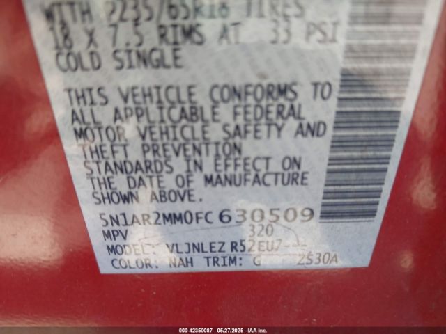 5N1AR2MM0FC630509 Nissan Pathfinder Platinum/s/sl/sv