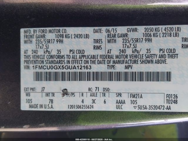 1FMCU0GX5GUA12163 Ford ESCAPE SE