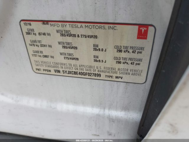 5YJXCBE40GF027899 Tesla Model X 75d/p100d/p90d